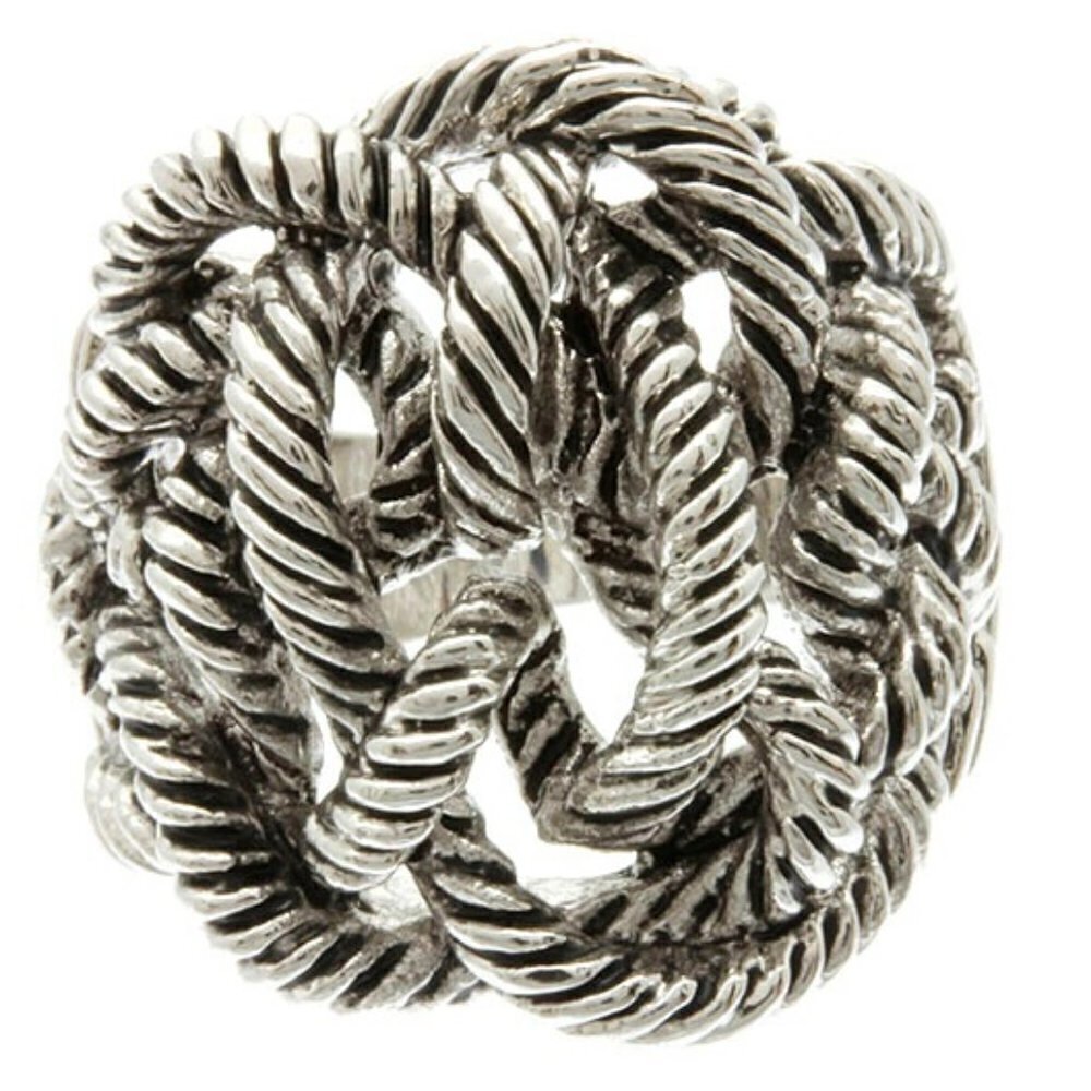 Twisted Rope Coiled Cable Silver Tone Metal Tangled Brass Ring Size 7